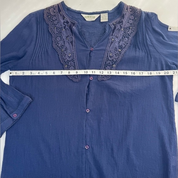 Orvis 100% Cotton Gauze Pin Tuck Boho 3/4 Sleeve Blouse Small - Picture 4 of 9